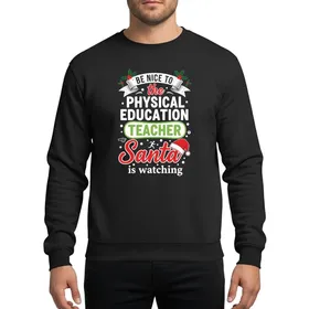 Educators' Whimsical Christmas Red Santa Hat Holly Green PE Teacher Bubble Outline Typographic Sweatshirt