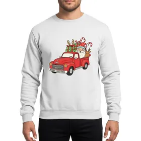 Christmas Lovers Whimsical Hand-Drawn Distressed Red Vintage Pickup Truck Santa Rudolph Gifts Candy Cane Art Sweatshirt
