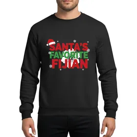 Fijian Christmas Enthusiasts' Distressed Red Green Santa Hat Hibiscus Snowflake Typographic Design Sweatshirt