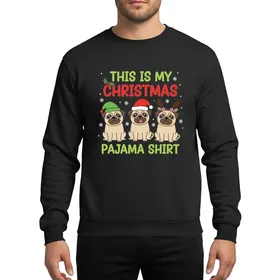 Pug Lovers' Whimsical Cartoon Pugs Festive Christmas Red Green Fawn Holiday Hats & Snowflakes Sweatshirt