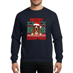 Bloodhound Lovers' Red Green White Pixelated MERRY WOOFMAS Ugly Christmas Sweater Dog Design Sweatshirt