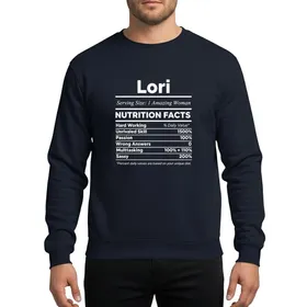 Women's White Minimalist Typographic 'Lori' Nutrition Facts Label Parody for Amazing Women Sweatshirt
