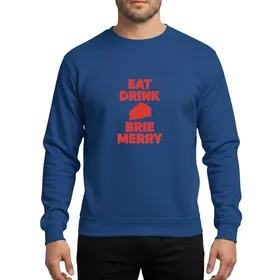 Christmas Foodies' Bold Red Eat Drink Brie Merry Typography & Stylized Cheese Graphic Sweatshirt