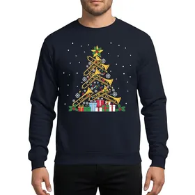 Trombone Players' Golden Brass Trombone Christmas Tree Holly Berries Snowflakes Gift Boxes Magenta Flat Graphic Sweatshirt