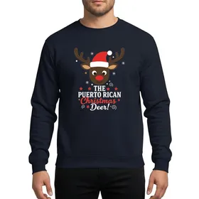 Puerto Rican Holiday Celebrators' Vibrant Flat Color Christmas Reindeer, Santa Hat, White & Red Text, Snowflakes & Stars Sweatshirt