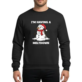 Humor Lovers' Whimsical Melting Snowman Red White Black Orange 'I'M HAVING A MELTDOWN' Graphic Sweatshirt