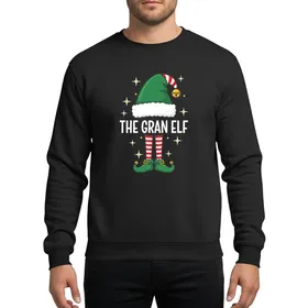 Christmas Family & Friends 'The Gran Elf' Whimsical Green Hat Red White Candy Cane Striped Socks Golden Bells Starburst Sweatshirt