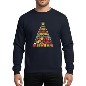 Family Christmas Celebration Festive Typography Tree Artwork Red Green Gold Ornaments Sweatshirt