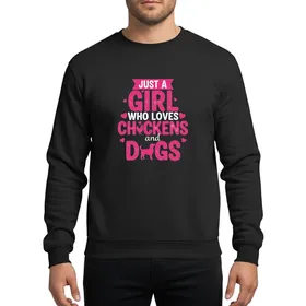 Women's Rustic Hot Pink White Chicken Dog Silhouette Heart Script Design Sweatshirt