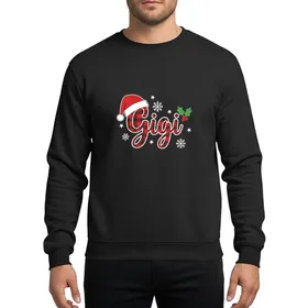 Family Holiday Enthusiast's Gigi Red Black Buffalo Plaid Script Santa Hat Holly Berries Snowflakes Sweatshirt