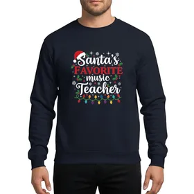 Music Teachers' Festive White Red Script Holly Berry Christmas Lights Snowflakes Starburst Art Sweatshirt