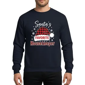 Housekeepers' Festive Santa's Favorite White Script Red Black Buffalo Plaid Hat Snowflake Design Sweatshirt