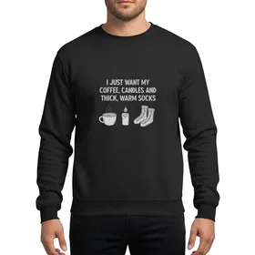 Cozy Comfort Lovers' Minimalist Light Grey Coffee Mug Lit Candle Knit Socks Design Sweatshirt
