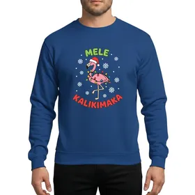 Tropical Christmas Fans' Whimsical Pink Flamingo Santa Hat Christmas Lights Mele Kalikimaka Graphic Sweatshirt