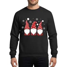 Christmas Lovers' Charming Red White Gnomes Snowflake Star Reindeer Illustration Sweatshirt