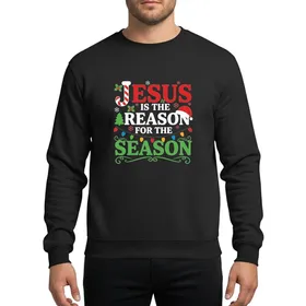 Faith-Inspired Celebrants' Vibrant Red Green White Christmas Typographic Candy Cane J Holly Lights Scroll Design Sweatshirt