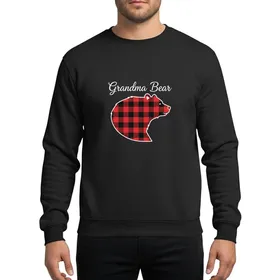 Grandmothers' Festive Family Bold Red & Black Buffalo Plaid Bear Head with White Script Sweatshirt