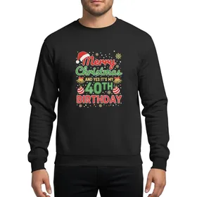 40th Birthday Celebrant Vintage Red Green Gold Christmas Script Text Jingle Bells Snowflakes Sweatshirt