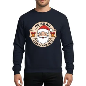 Holiday Enthusiasts' Retro 1950s Winking Santa, Classic Red Hat, Gold Bells, 'Ho Ho Ho' Merry Christmas Aged Design Sweatshirt