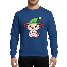Axolotl Lovers' Whimsical Pink Axolotl Green Elf Hat Red Candy Cane Christmas Cartoon Sweatshirt