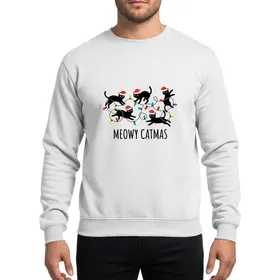 Family Cat Lovers' Whimsical Black Cat Red Santa Hat Tangled Red Green Blue Yellow Lights Design Sweatshirt
