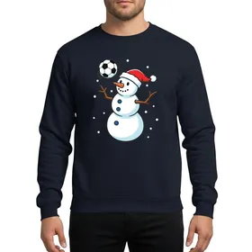 Youth & Adult Soccer Fans' Playful Winter Snowman Goalie Red Santa Hat Soccer Ball Cartoon Sweatshirt