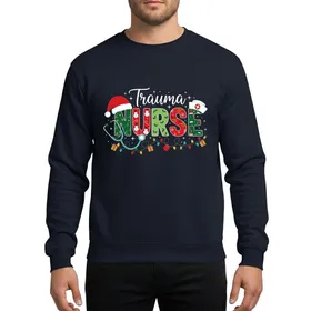 Trauma Nurse Whimsical Christmas Santa Hat Nurse Cap Stethoscope Holly Snowflake Red Green Design Sweatshirt