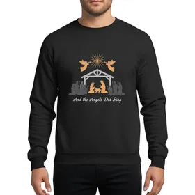Holiday Celebrators' Gold Silver White Minimalist Nativity Silhouette Radiant Star & Trumpet Angels Script Sweatshirt