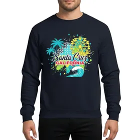 Coastal Adventure Seekers' Pink Script Santa Cruz California Retro Surf & Amusement Park Neon Splatter Sweatshirt