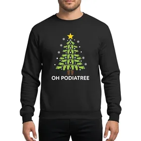 Podiatry Professionals Humorous Lime Green Footprint Christmas Tree, Yellow Star & 'OH PODIATREE' Text Sweatshirt