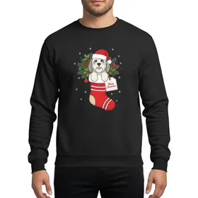 Dog Lovers' Fluffy Old English Sheepdog Red Santa Hat Christmas Stocking Festive Holly Pine Artwork Sweatshirt