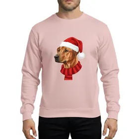 Rhodesian Ridgeback Lovers' Painterly Dog Santa Hat Red Green Black Ugly Christmas Sweater Bone Paw Print Pattern Sweatshirt