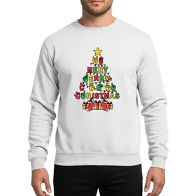 ASL Community Members' Festive Red Yellow Green ASL Hands Christmas Tree with Star, Lights & Gifts Sweatshirt