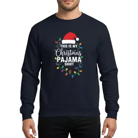 Cozy Holiday Lovers' Playful Christmas Typographic Red Santa Hat Multi-Color String Lights Art Sweatshirt