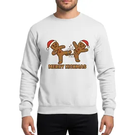 Family Christmas Enthusiasts' Humorous Gingerbread Karate Kick Dynamic Santa Hats Metallic Gold Text Sweatshirt