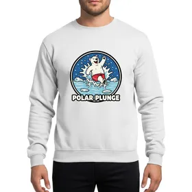 Polar Plunge Enthusiasts Cheerful Cartoon Polar Bear in Red Trunks Arctic Splash Vintage Screen-Print Emblem Sweatshirt