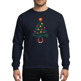 Nurses' Minimalist Flat Graphic Stethoscope Christmas Tree Dark Green Spiral Red Ear Tubes Colorful Lights Sweatshirt