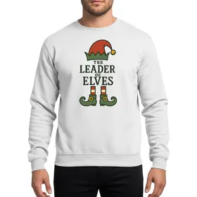 Christmas Celebrators' Distressed Red Green Elf Hat Striped Socks Yellow Bells Curly Shoes 'Leader of Elves' Vintage Graphic Sweatshirt