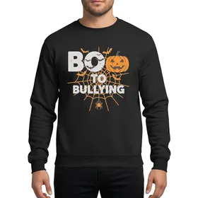 Halloween Enthusiasts' Distressed Orange & Grey 'BOO TO BULLYING' Jack-o'-Lantern, Moon & Bats Graphic Sweatshirt