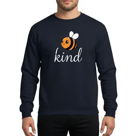 Kindness Advocates' Whimsical Yellow Black White Striped Bee Kind Script Design Sweatshirt