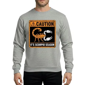 Scorpio Enthusiasts' Distressed Yellow Black White CAUTION IT'S SCORPIO SEASON Warning Sign Stylized Scorpion Grunge Sweatshirt