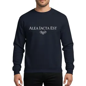Classics Enthusiasts' Elegant White Serif Alea Iacta Est Typography & Minimalist Dice Sweatshirt