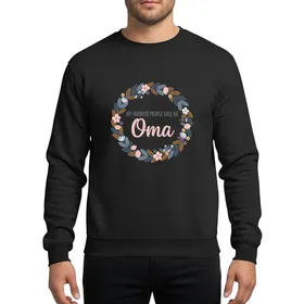 Omas' Whimsical Floral Wreath Typography: Pastel Pink Script 'Oma' Framed by Green, Teal & Blue Blooms Sweatshirt