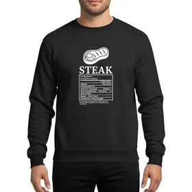 Funny Foodie Enthusiasts' White Flat Vector Steak Silhouette Bold Serif Nutrition Label Parody Sweatshirt