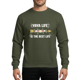 Yaya Life Lover Whimsical Hand-Drawn White Script with Golden Feathered Arrow & Cream Pink Floral Garland Sweatshirt