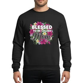 Mothers' White Blessed To Be Called Text Pink Mom Script Deep Magenta Lily Lavender Plumeria Floral Art Sweatshirt