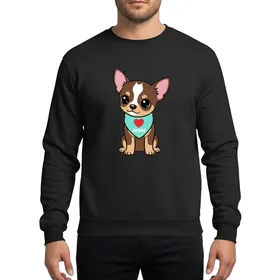 Chihuahua Lovers' Cheerful Brown Tan Cartoon Puppy Light Cyan Bandana Red Heart MOM Graphic Sweatshirt