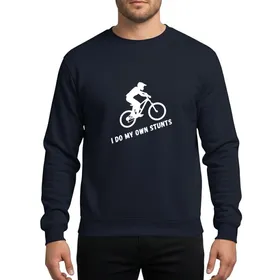 Mountain Biker Enthusiasts White Minimalist Aerial Jump Stunt Vector Art Distressed Typography Sweatshirt