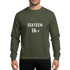 Sweet Sixteen Celebrants' Minimalist Rounded White 'Sixteen 16' Text Heart on Vibrant Green Sweatshirt