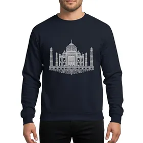 India Admirers' Intricate White Taj Mahal Line Art Geometric Floral Scrollwork Sweatshirt